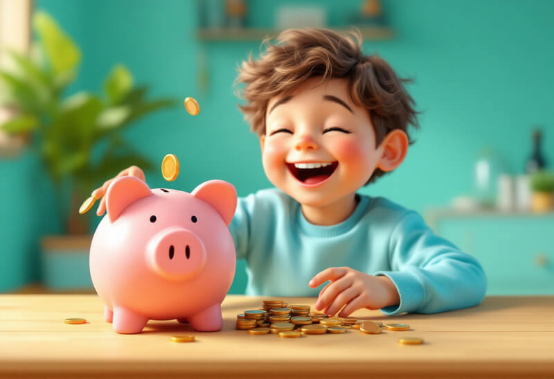 Criança aprendendo educação financeira para crianças com potes
