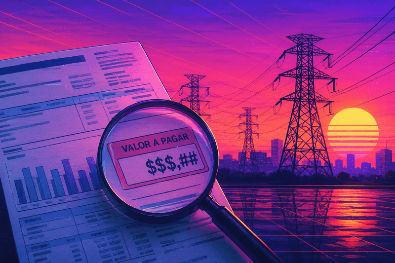 Conta de energia elétrica em destaque representando o reajuste da tarifa de energia aprovado pela Aneel.